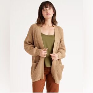 Quince 100% Organic Cotton Oversized Cardigan in Camel Brown size XS